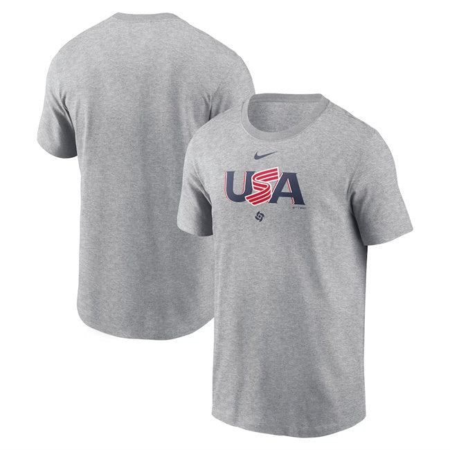 USA Baseball Heather Gray World Baseball Classic Wordmark T-Shirt