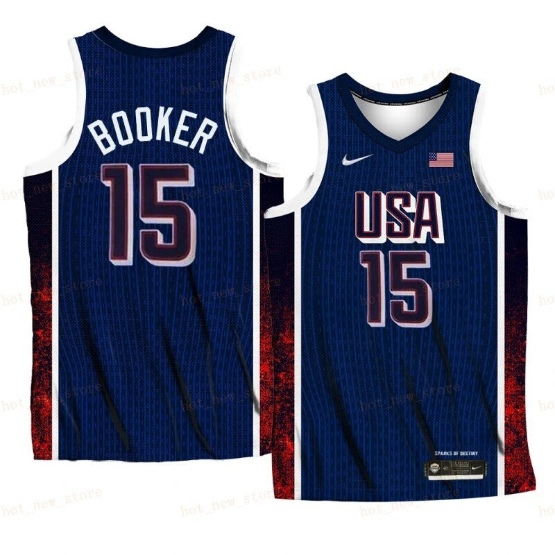 USA Team #15 Devin Booker 2024 Paris Olympics Navy Home