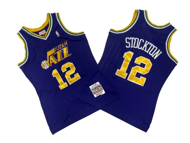 Utah Jazz #12 John Stockton Jazz 12 # Purple 91-92 Season Retro Jersey --. Stockton Style 1