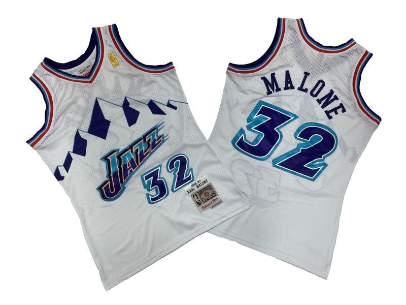 Utah Jazz #32 Karl Malone Jazz 32 # White 9 Edition 96-97 Season Mitchell Retro Jersey -- Karl . Malone