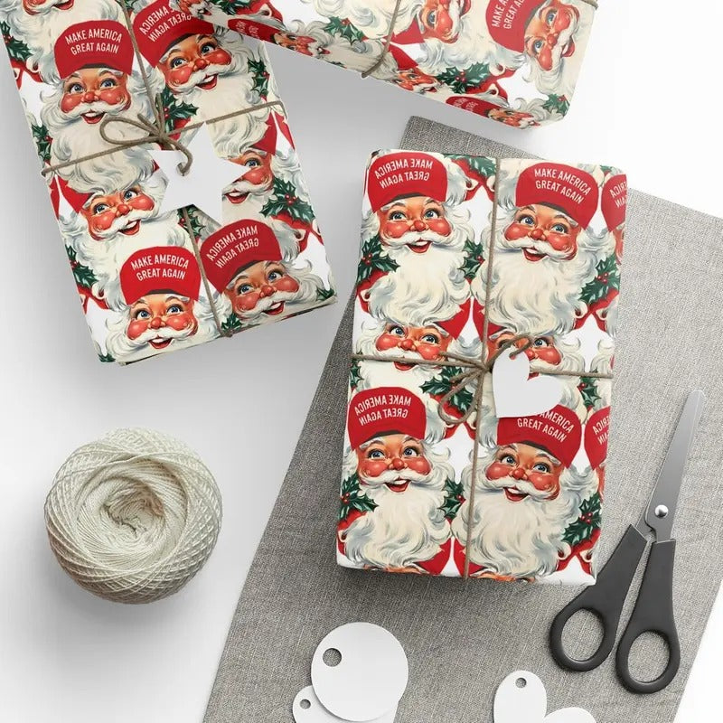 Vintage Santa MAGA Christmas, Christmas Trump Gift Wrap, Trump Wrapping Paper Gifts, Maga Gift Wrap Christmas, Santa...