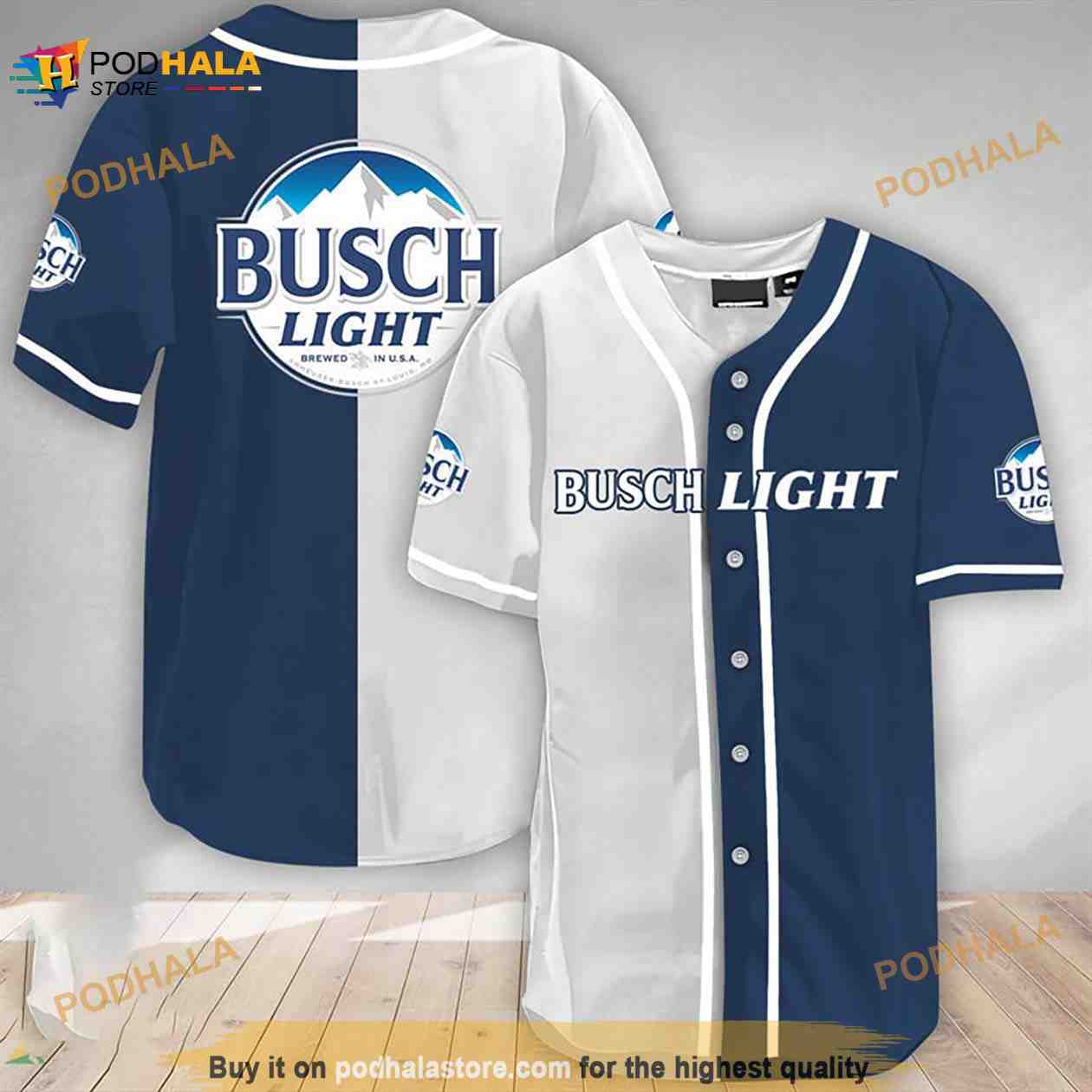 White And Navi Split Busch Light 3D Baseball Jersey