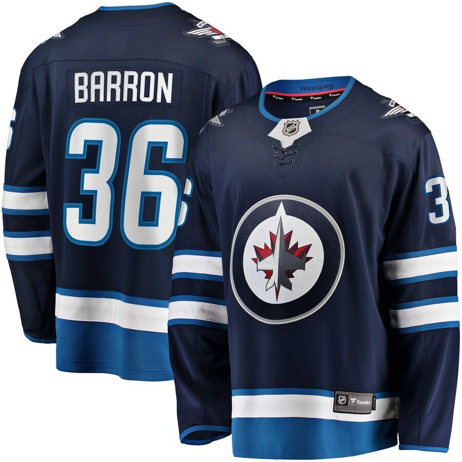 Winnipeg Jets #36 Morgan Barron Home Premier Breakaway Player Jersey - Navy