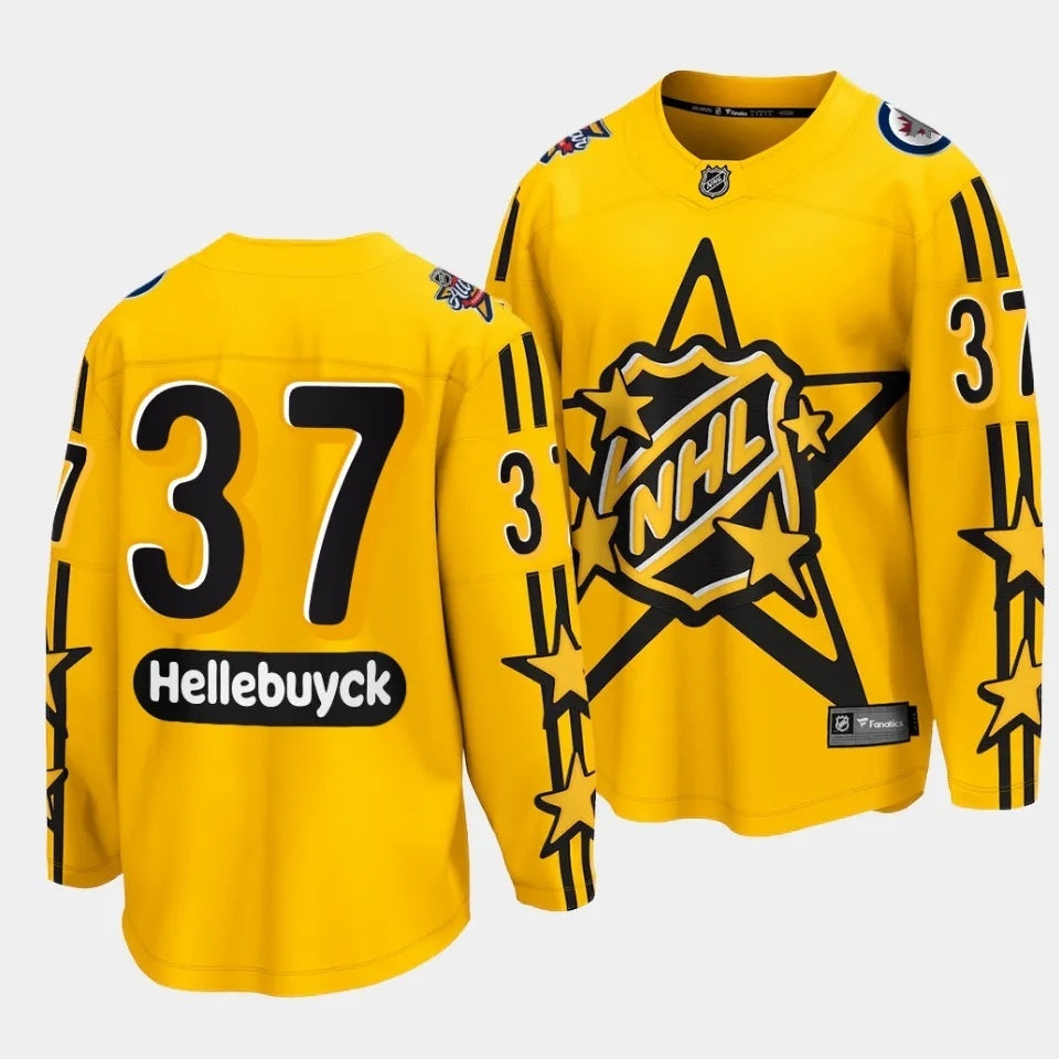 Winnipeg Jets #37 Connor Hellebuyck 2024 NHL All-Star Yellow Jersey Style 2