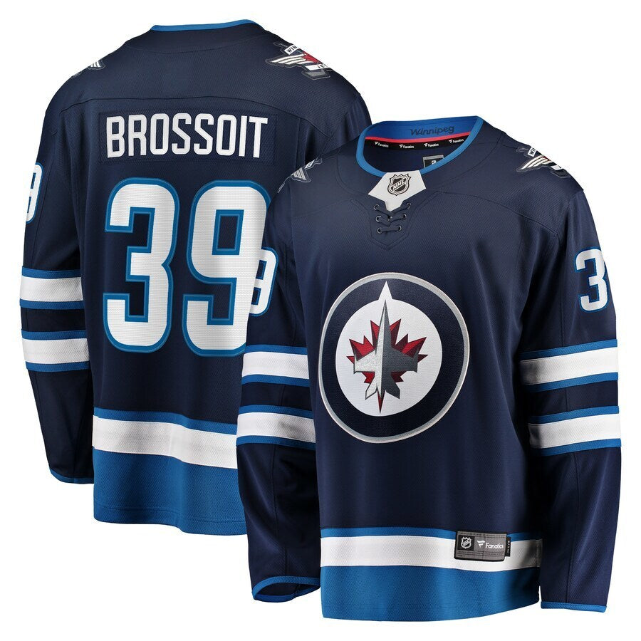 Winnipeg Jets #39 Laurent Brossoit Home Premier Breakaway Player Jersey - Navy