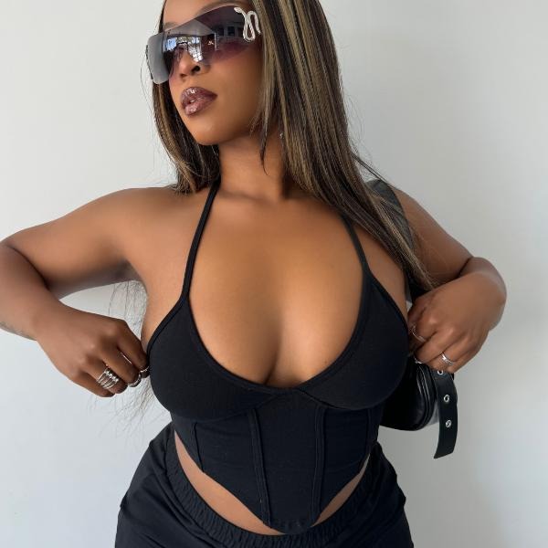 Women's Black Tie Up Halter Top in Black T-Shirts, Hoodie, Sweatshirt | WearSparks.com