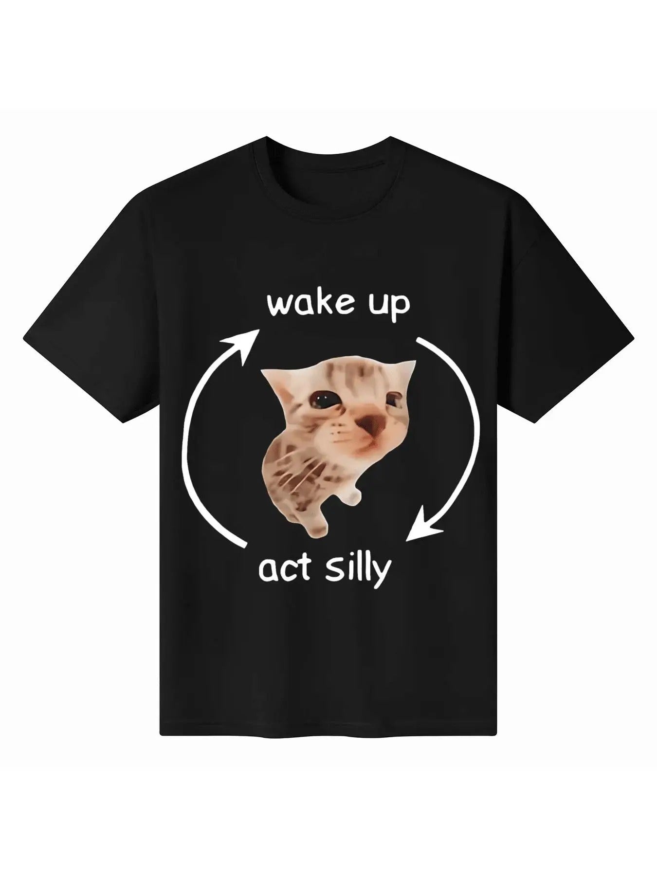 Women's Cat & Letter Print Round Neck Tee, Fashion Casual Crew Neck Short Sleeve T-shirt for Daily Holiday Vacation...