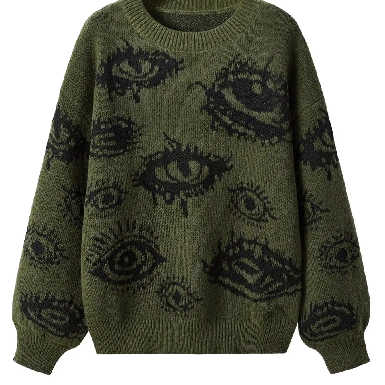 Women's Eye Print Drop Shoulder Sweater, Casual Long Sleeve Round Neck Jumper for Fall & Winter, Fashion Ladies' Knitwear...