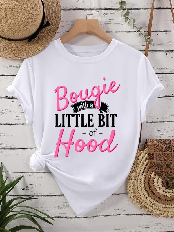 Women's Letter Print Round Neck Graphic Tee, Vintage Trendy Casual Short Sleeve T-shirt for Daily Wear, Graphic Tees,...