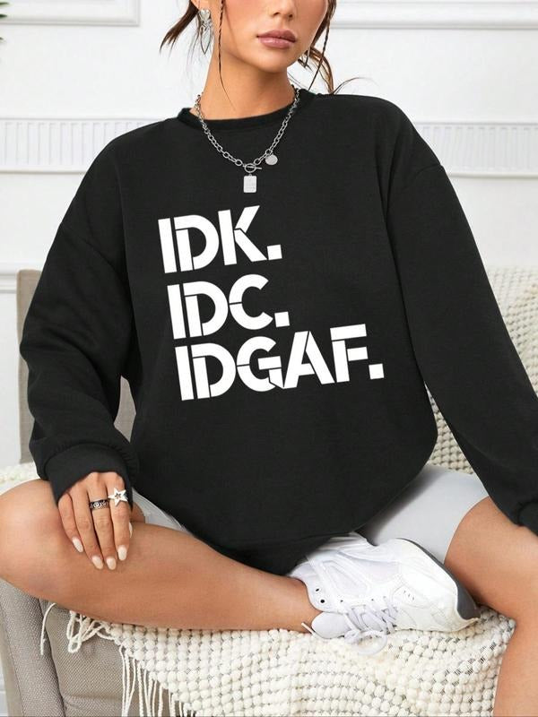 Women's Slogan Graphic Drop Shoulder Sweatshirt Without Necklace, Fashion Casual Crew Neck Long Sleeve Pullover for Daily...