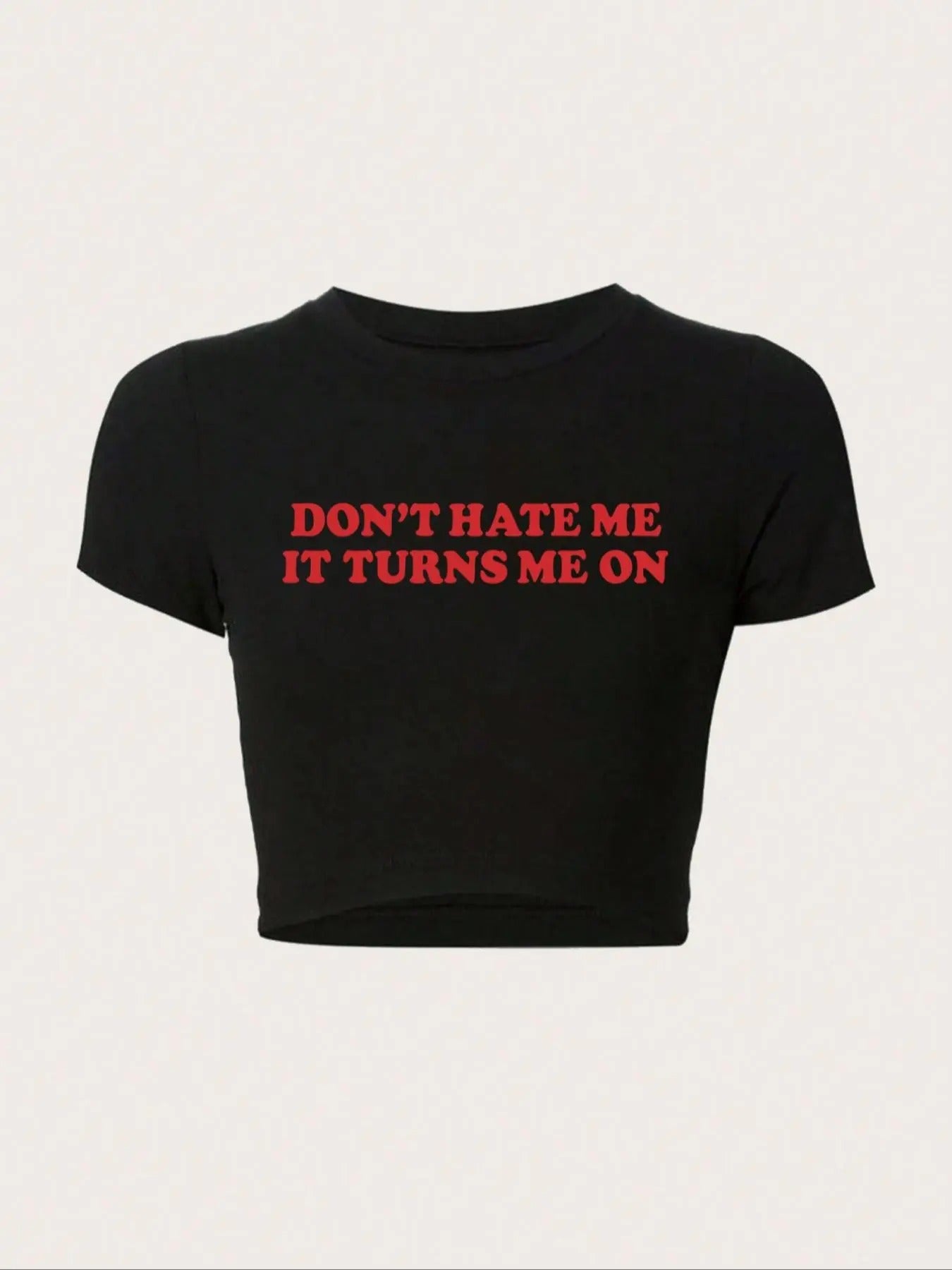 Women's Slogan Print Round Neck Crop Tee, Fashion Casual Crew Neck Drop Shoulder Skinny T-Shirt for Daily Holiday...