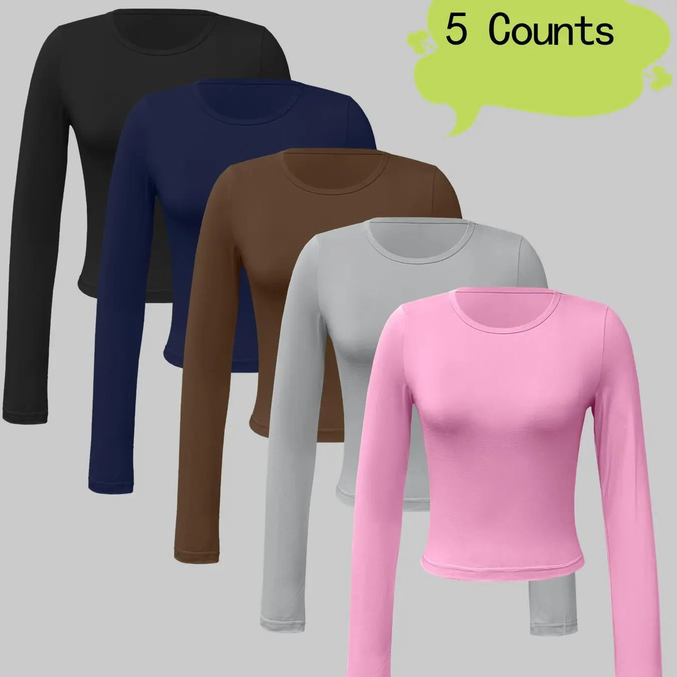 Women's Solid Color Long Sleeve Round Neck Crop Tee, Casual Basic Crew Neck T-Shirt for Daily Wear, Ladies Clothes for...