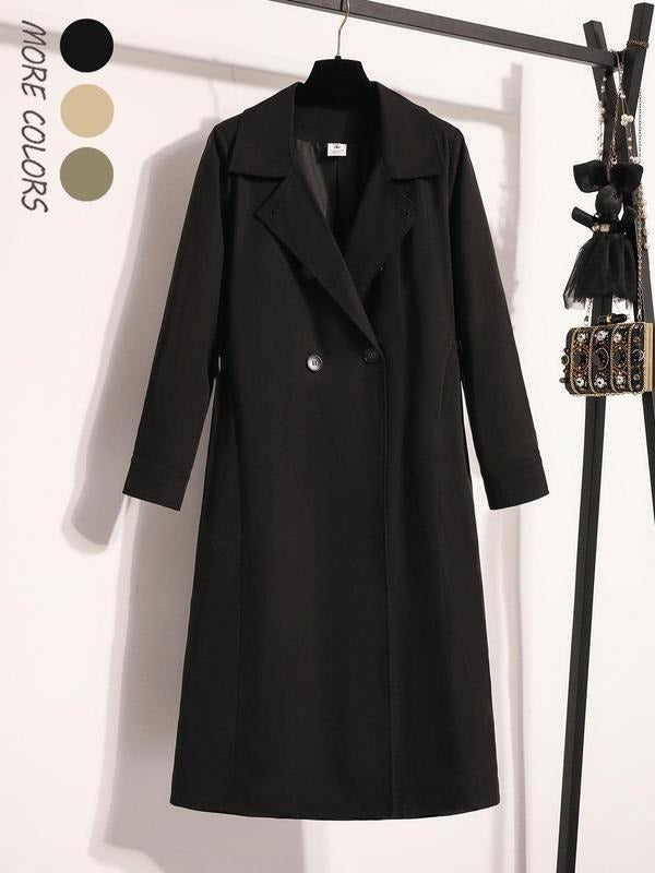 Women's Solid Double Button Lapel Neckline Coat, Casual Long Sleeve Outerwear for Fall & Winter, Ladies Clothes for Daily...