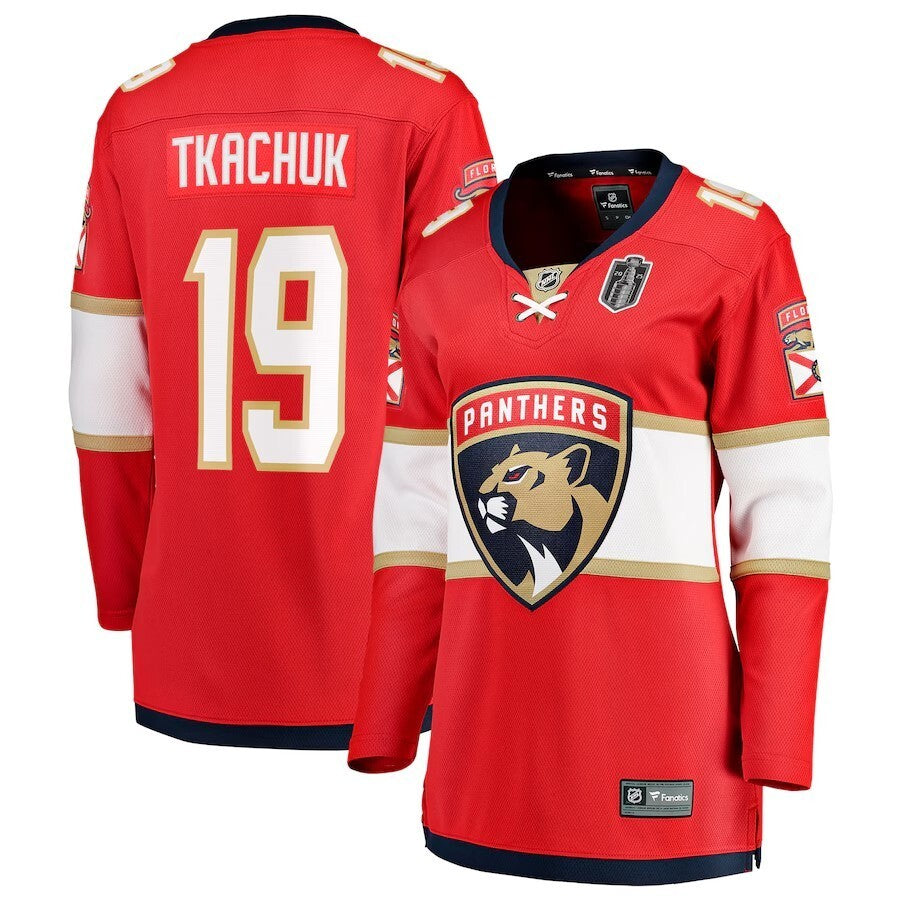 Women Florida Panthers #19 Matthew Tkachuk 2025 Stanley Cup Final Home Breakaway Player Jersey - Red