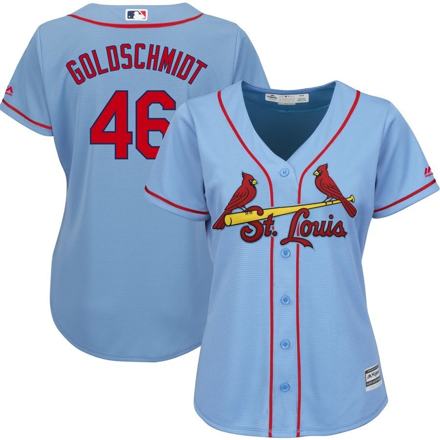 Women St. Louis Cardinals #46 Paul Goldschmidt Majestic Cool Base Player Jersey – Horizon Blue