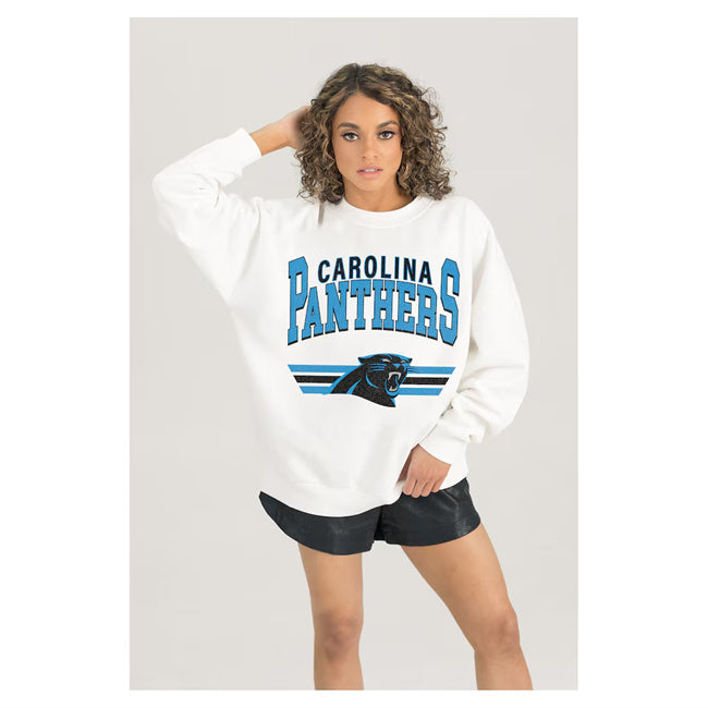 Women's Carolina Panthers Gameday Couture White Sunday Drives Oversized Crewneck