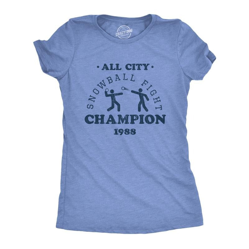 Womens All City Snowball Fight Champion 1988 T Shirt Funny Winter Snow Graphic Vintage Tee Funny Womens T Shirts Cute...