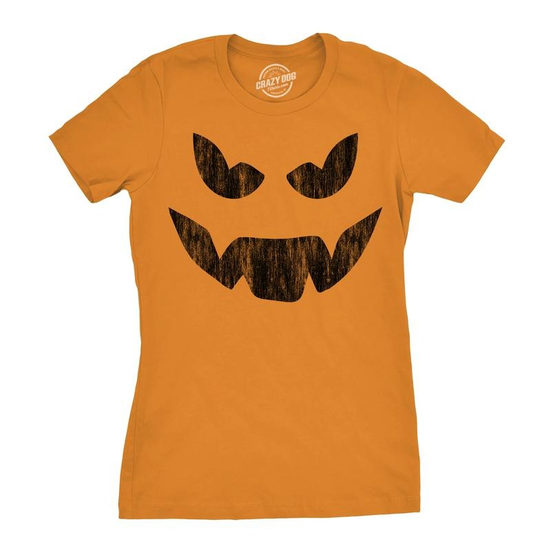 Womens Evil Eddie Pumpkin T Shirt Funny Halloween Jack O Lantern Dark Smile Tee For Ladies Funny Womens T Shirts Cute...