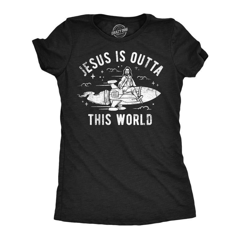 Womens Funny T Shirts Jesus Is Outta This World Sarcastic Easter Tee For Ladies Funny Womens T Shirts Cute Slimming Top...