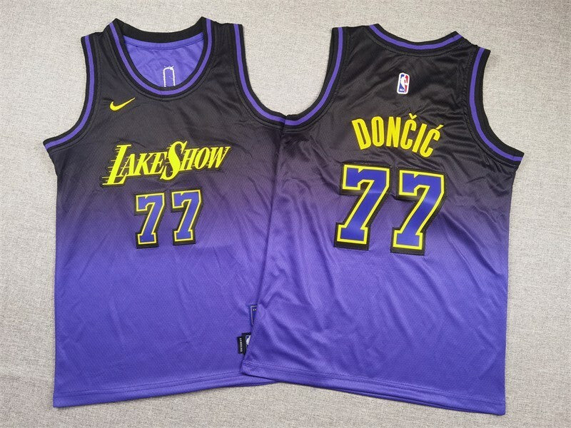 Youth Los Angeles Lakers #77 Luka Doncic Youth 25 Lakers 77 # Doncic Purple City Edition Style 3