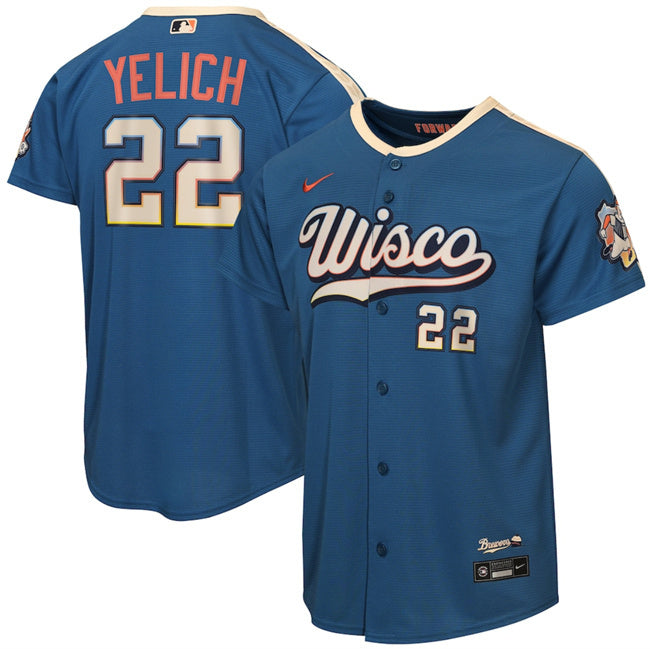 Youth Milwaukee Brewers #22 Christian Yelich Mineral Blue 2026 City Connect Stadium