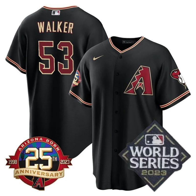 arizona diamondbacks #53 christian walker 25th anniversary patch cool base collection jersey – black