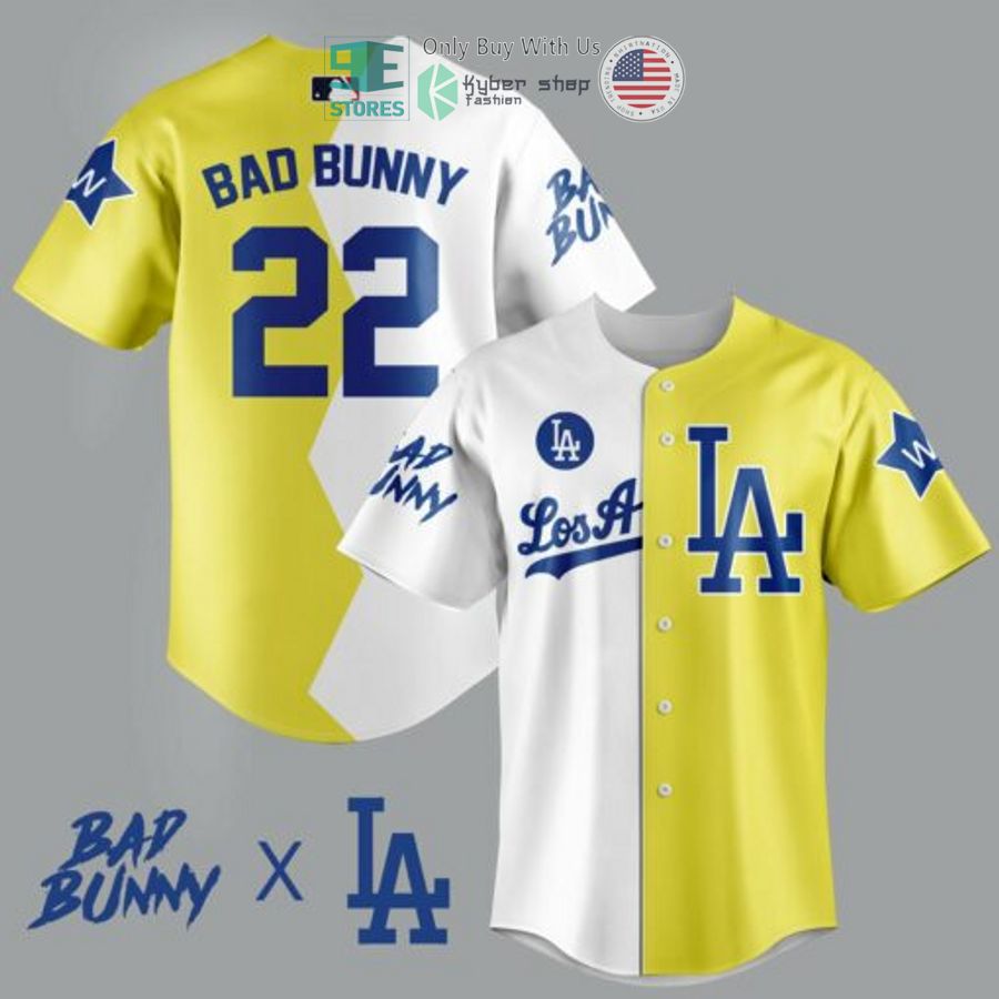 BEST Bad Bunny 22 Los Angeles Dodgers yellow white Baseball Jersey