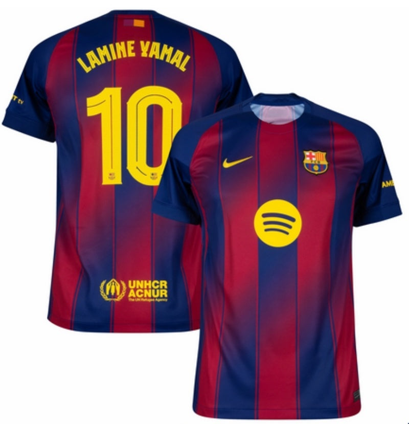 barcelona #10 lamine yamal navy red 2025 26 home soccer jersey
