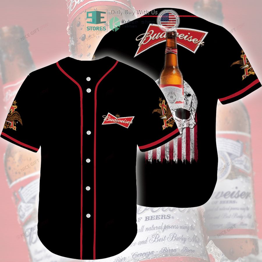 BEST Budweiser Skull United States Flag black Baseball Jersey