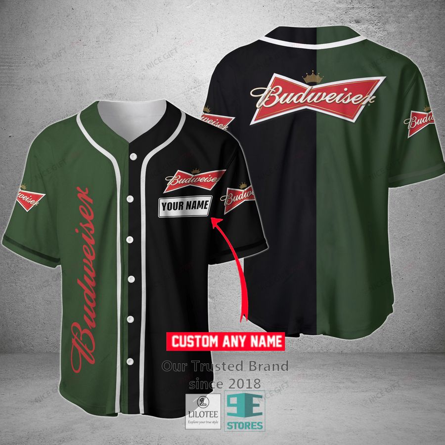 Budweiser Your Name Black Green Baseball Jersey
