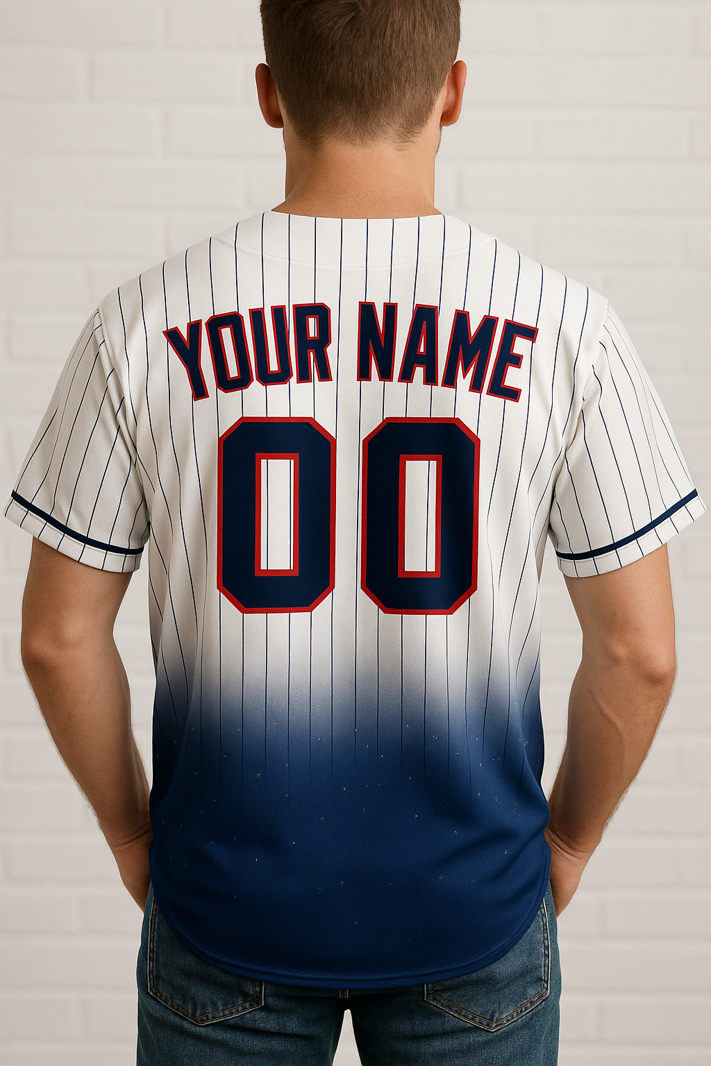 Custom Baseball Jersey – October Sky Gradient Edition White & Navy Pinstripes