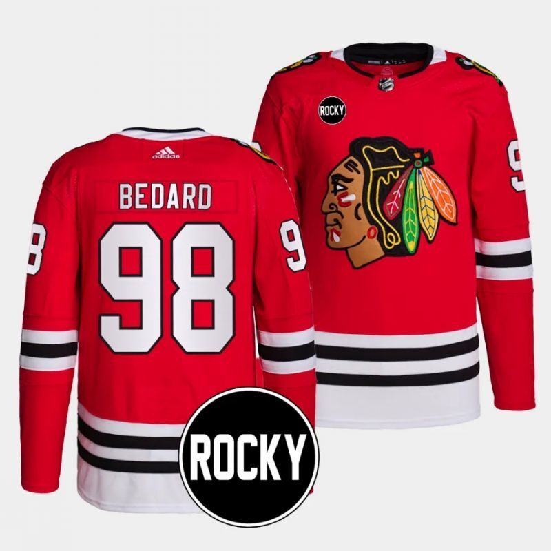 chicago blackhawks #98 connor bedard 2023-24 authentic home red rocky patch jersey
