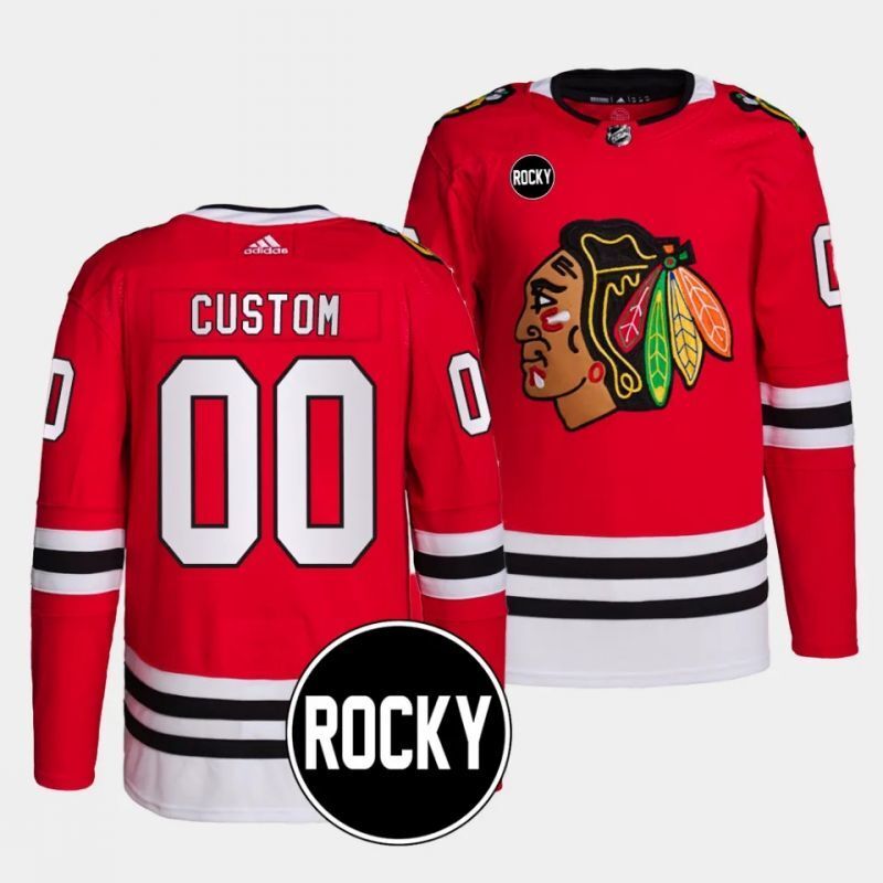 chicago blackhawks custom 2023-24 authentic home red rocky patch jersey