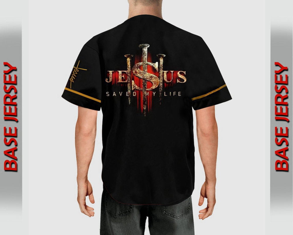 Colorful Jesus Saved My Life Cross Baseball Jersey Adult Unisex S-5XL