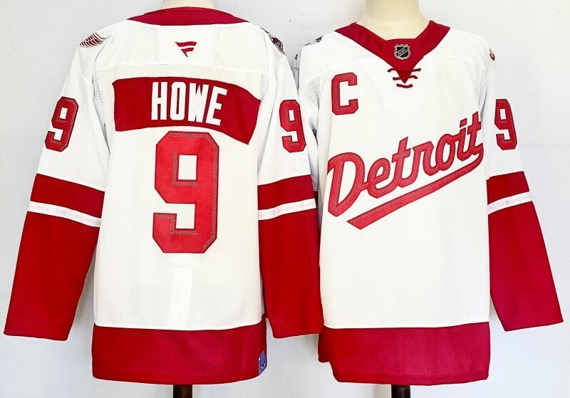 detroit red wings #9 gordie howe white red 2024-25 with c patch