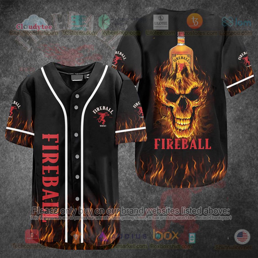 HOT Fireball Fire Skull Baseball Jersey Shirt