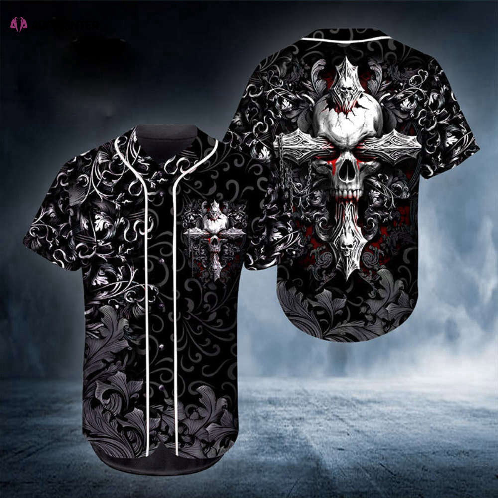 Colorful Ghost Cross Skull Baseball Jersey Adult Unisex S – 5XL Full Size