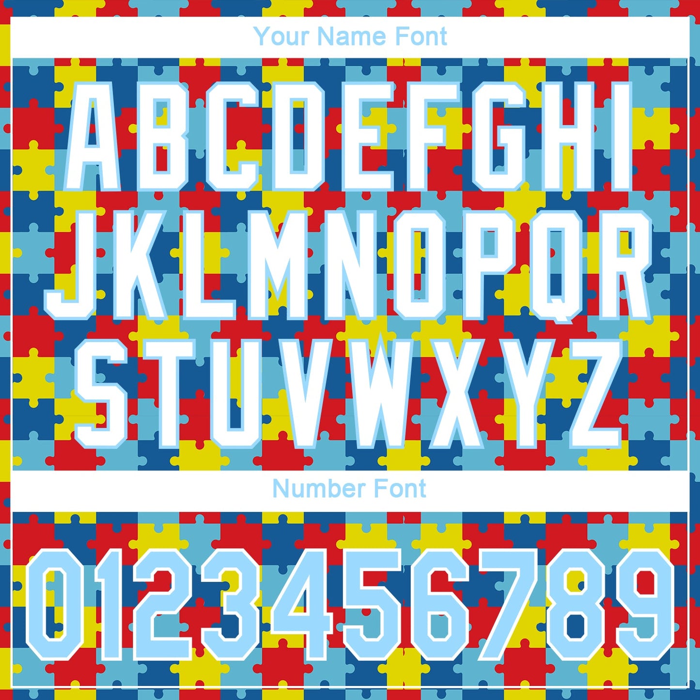 Custom Autism Supporter Awareness Puzzle Pieces Light Blue-White 3D Authentic Baseball Jersey