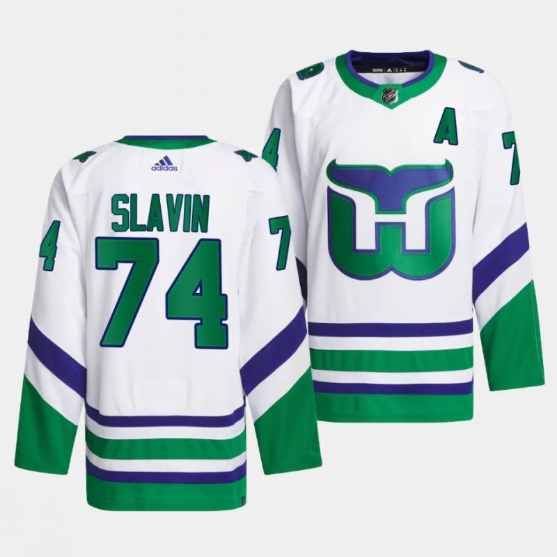 hurricanes whalers #74 jaccob slavin white jersey
