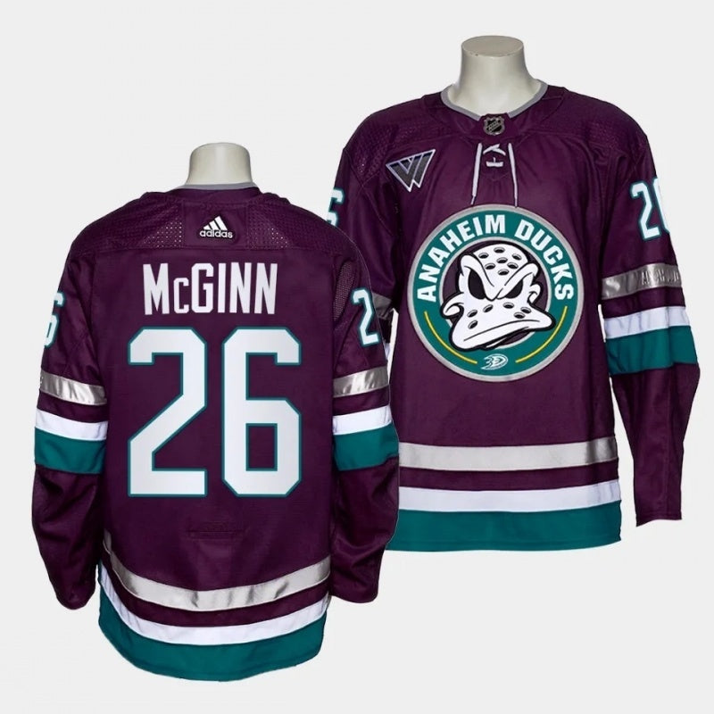 mighty ducks #26 brock mcginn 2023-24 30th anniversary alternate authentic purple jersey men's