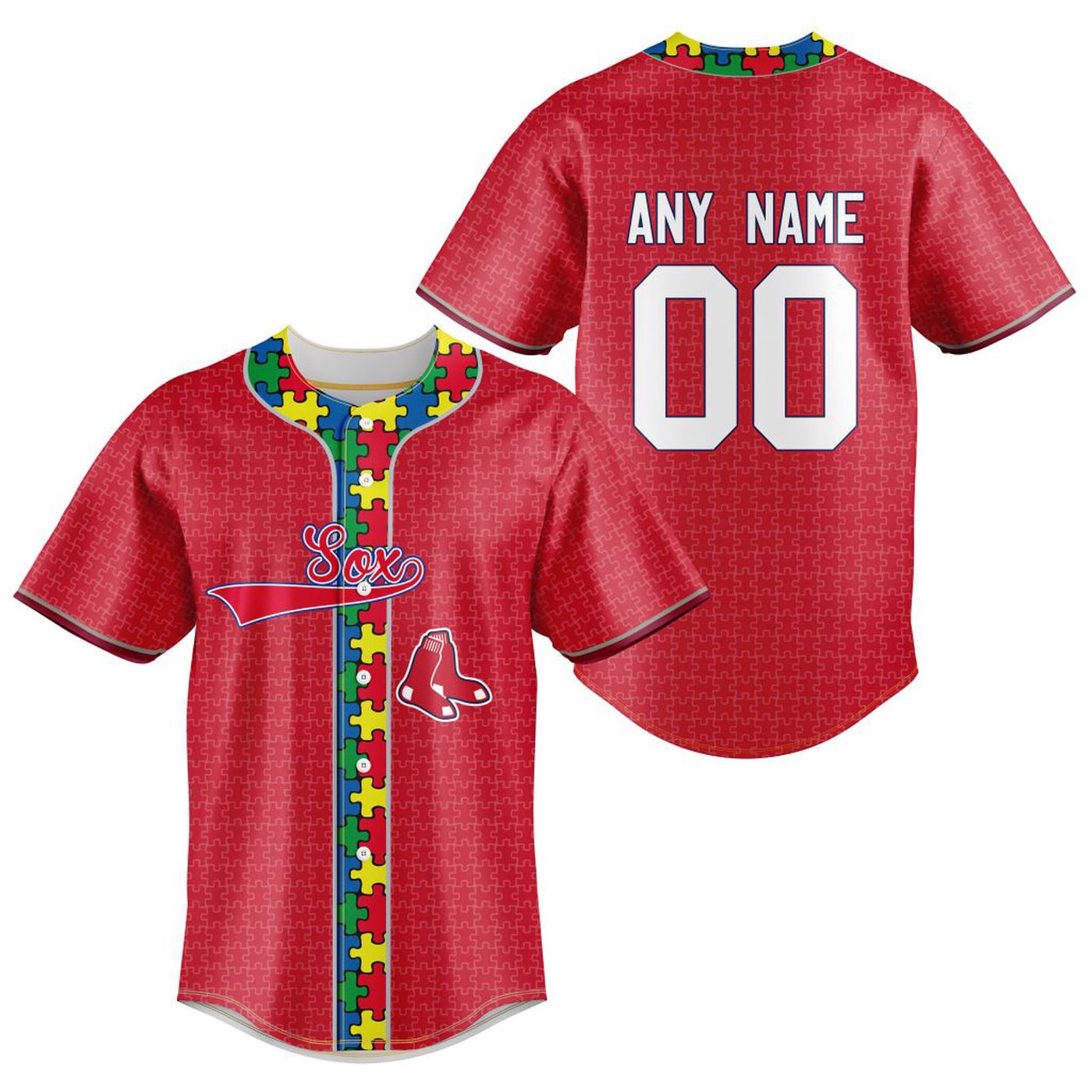 MLB Boston Red Sox Specialized Baseball Jersey Fearless Aganst Autism Gift for Men Women - Bafud T-Shirts,... (Image 2)