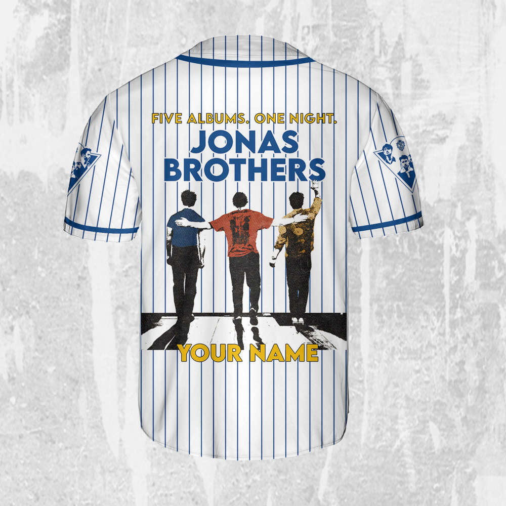 Personalize Jonas Brothers Five Albums One Night Color Blue Jersey, Jonas Brothers Baseball Jersey, Custom Baseball Jersey, Music Concert