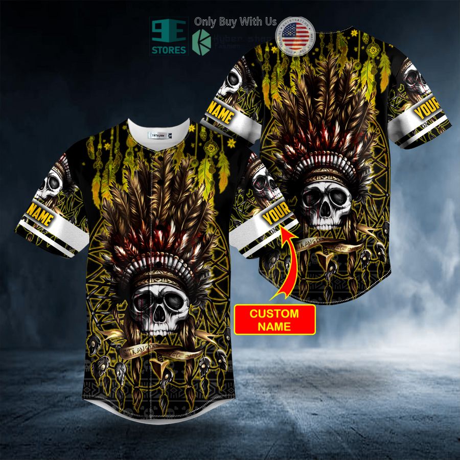 BEST Personalized Brocade Pattern Dreamcatcher Native Skull Custom Baseball Jersey
