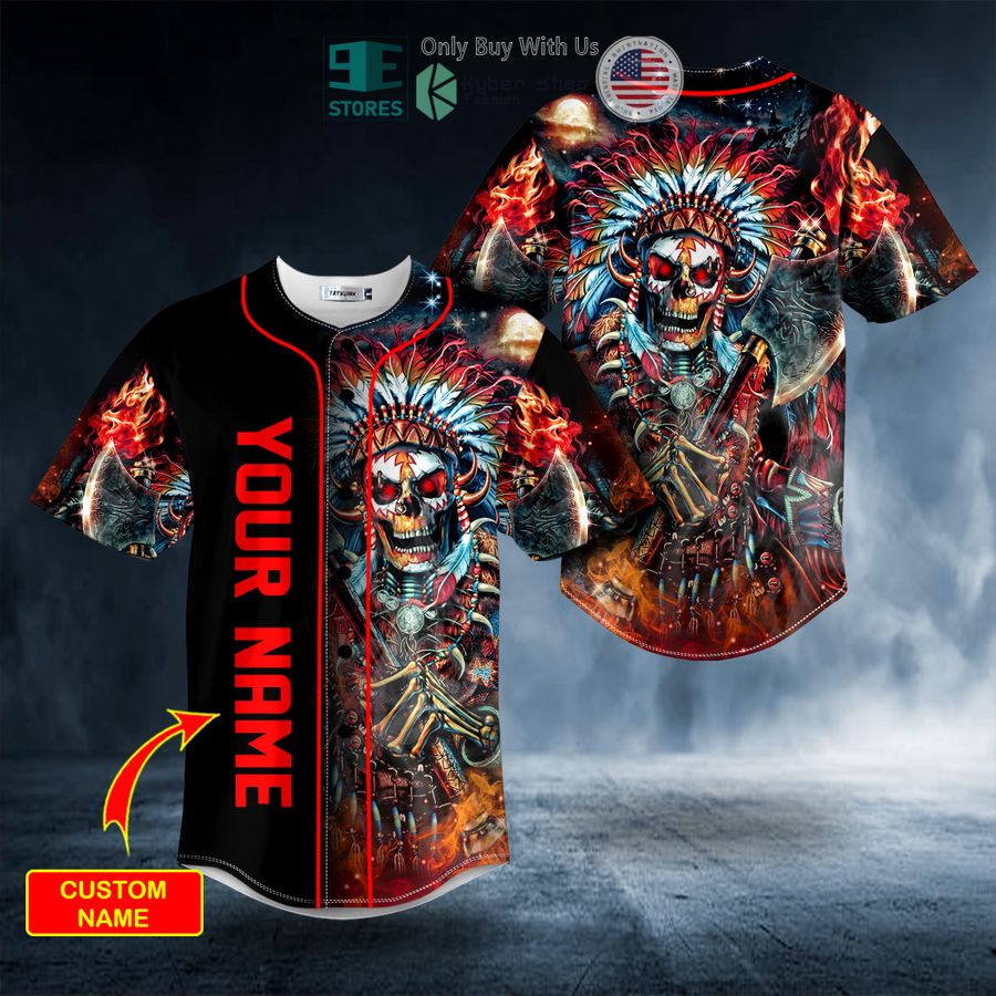BEST Personalized Brocade Pattern Warrior Native Skull Custom Baseball Jersey