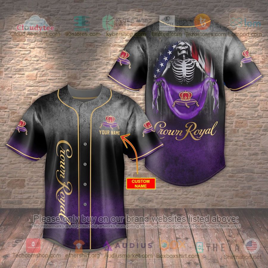 HOT Crown Royal Skeleton United States Flag Custom Name Baseball Jersey Shirt