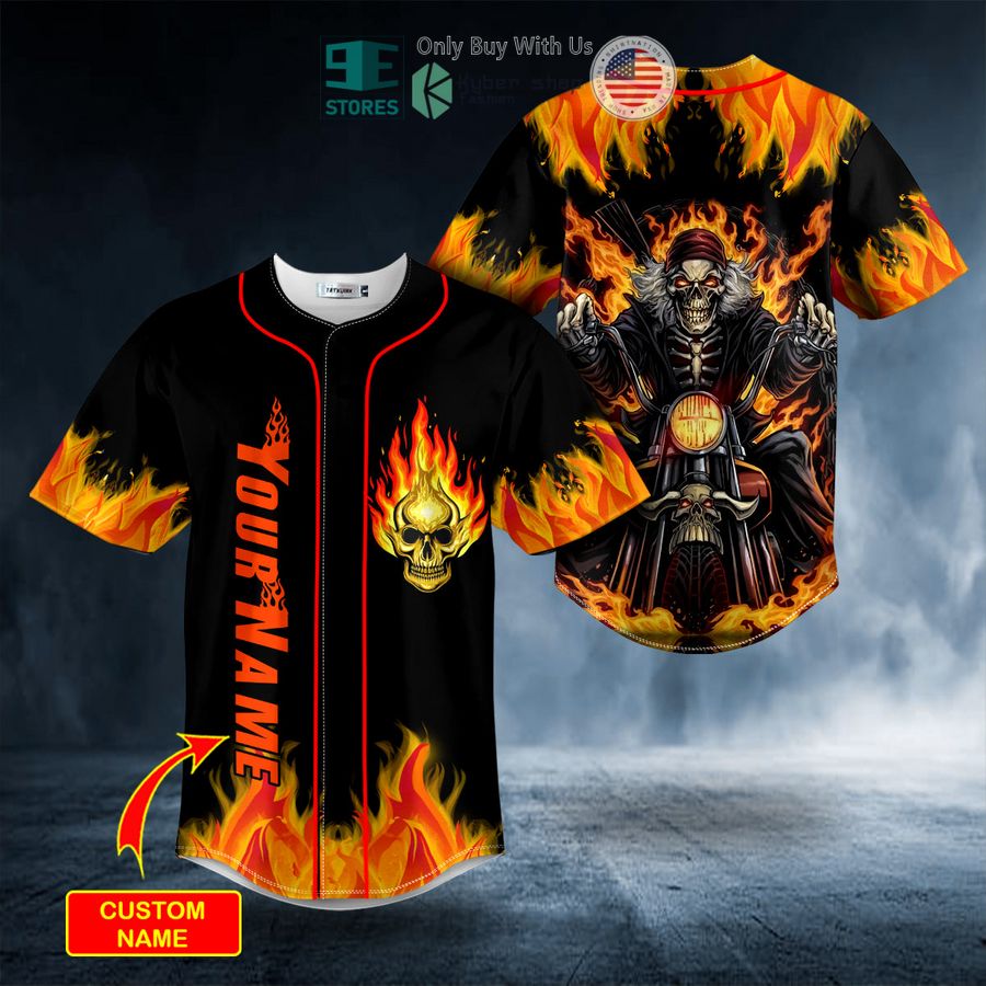 BEST Personalized Ghost Racer Fire Skull Black Custom Baseball Jersey