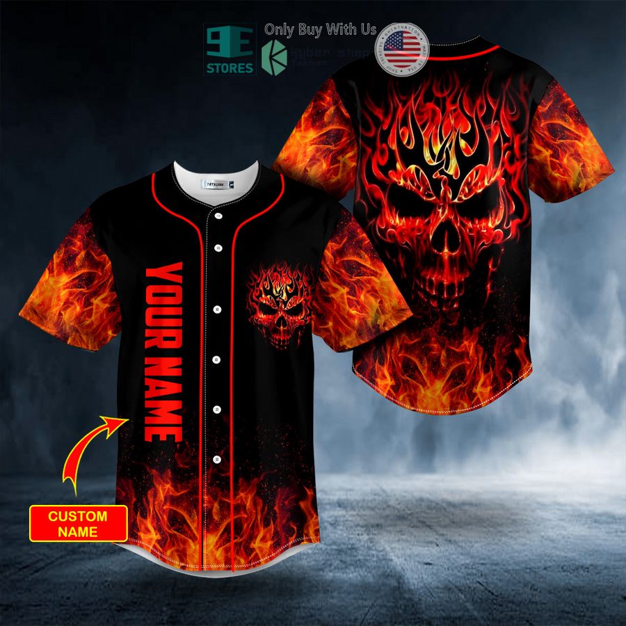 BEST Personalized Head Fire Skull Custom Baseball Shirt
