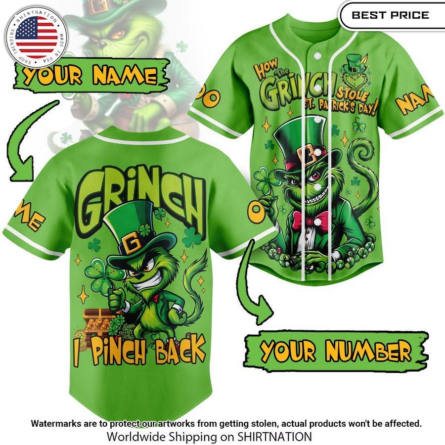 Personalized The Grinch I Pinch Back Baseball Jersey