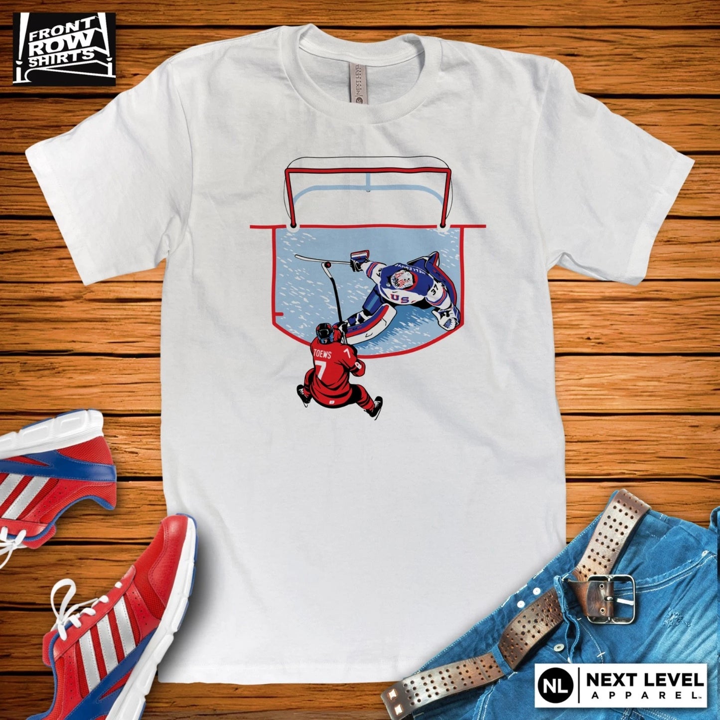 USA MEN'S HOCKEY HELLEBUYCK GAME SAVING STOP T-SHIRT