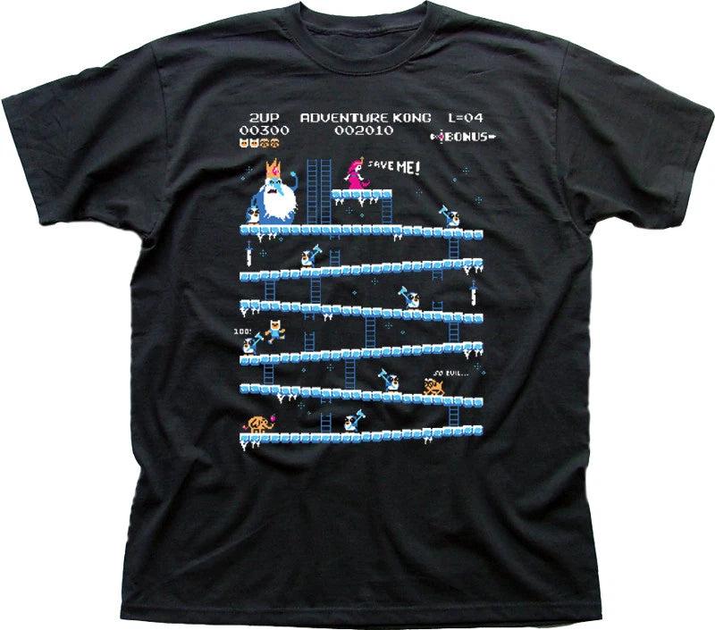 Adventure Time Donkey Kong Arcade game 80s retro black t-shirt OZ9853